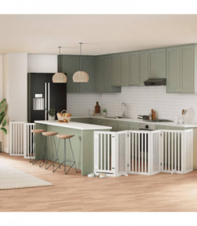 vidaXL Dog Gate with Door Foldable 15 Panels White 750 cm Poplar Wood