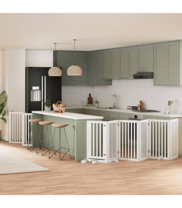 vidaXL Dog Gate with Door Foldable 15 Panels White 750 cm Poplar Wood