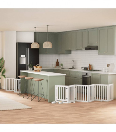 vidaXL Dog Gate with Door Foldable 15 Panels White 750 cm Poplar Wood