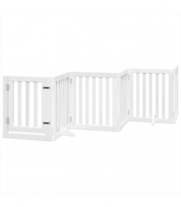 vidaXL Dog Gate with Door Foldable 15 Panels White 750 cm Poplar Wood