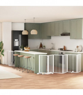 vidaXL Dog Gate with Door Foldable 15 Panels White 750 cm Poplar Wood