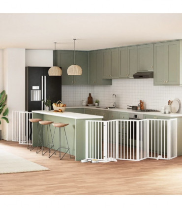 vidaXL Dog Gate with Door Foldable 15 Panels White 750 cm Poplar Wood