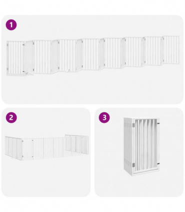 vidaXL Dog Gate with Door Foldable 15 Panels White 750 cm Poplar Wood
