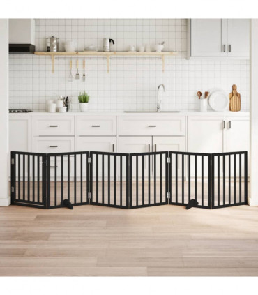 vidaXL Dog Gate with Door Foldable 6 Panels Black 300 cm Poplar Wood