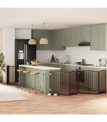 vidaXL Dog Gate with Door Foldable 8 Panels Brown 640 cm Poplar Wood