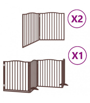 vidaXL Dog Gate with Door Foldable 8 Panels Brown 640 cm Poplar Wood