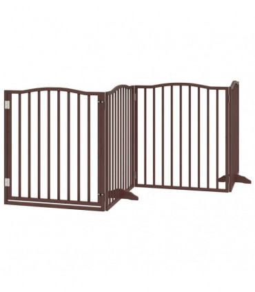 vidaXL Dog Gate with Door Foldable 8 Panels Brown 640 cm Poplar Wood