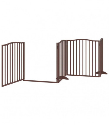 vidaXL Dog Gate with Door Foldable 8 Panels Brown 640 cm Poplar Wood