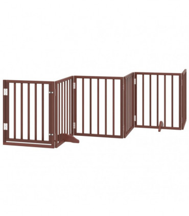 vidaXL Dog Gate with Door Foldable 9 Panels Brown 450 cm Poplar Wood