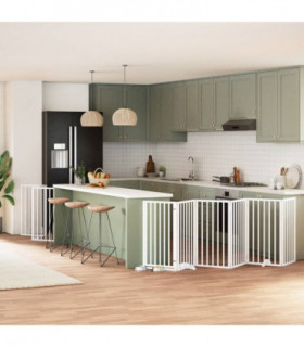 vidaXL Dog Gate with Door Foldable 9 Panels White 450 cm Poplar Wood