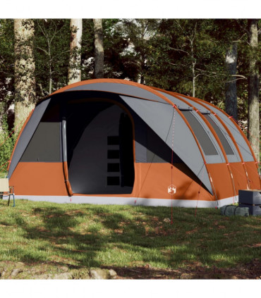 vidaXL Family Tent Tunnel 7-Person Grey and Orange Waterproof