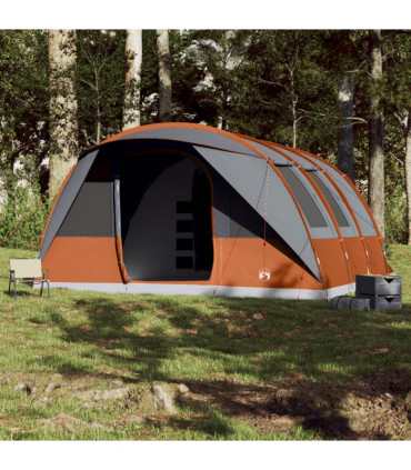 vidaXL Family Tent Tunnel 7-Person Grey and Orange Waterproof