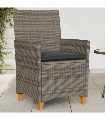 vidaXL Garden Chairs with Cushions 2 pcs Grey Poly Rattan&Solid Wood