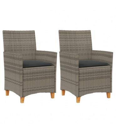 vidaXL Garden Chairs with Cushions 2 pcs Grey Poly Rattan&Solid Wood