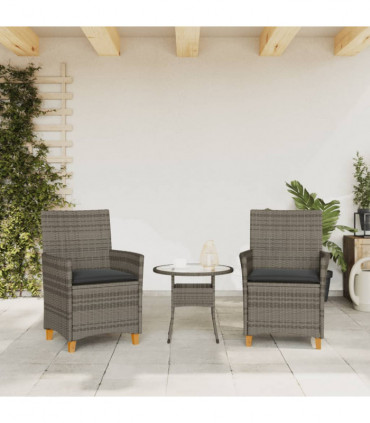 vidaXL Garden Chairs with Cushions 2 pcs Grey Poly Rattan&Solid Wood