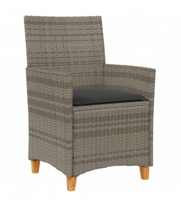 vidaXL Garden Chairs with Cushions 2 pcs Grey Poly Rattan&Solid Wood