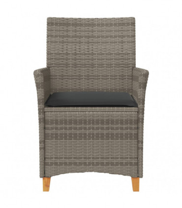 vidaXL Garden Chairs with Cushions 2 pcs Grey Poly Rattan&Solid Wood