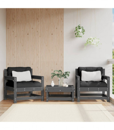 vidaXL Garden Chairs with Cushions 2 pcs Grey Solid Wood Pine