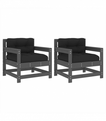 vidaXL Garden Chairs with Cushions 2 pcs Grey Solid Wood Pine
