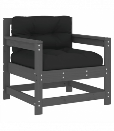 vidaXL Garden Chairs with Cushions 2 pcs Grey Solid Wood Pine