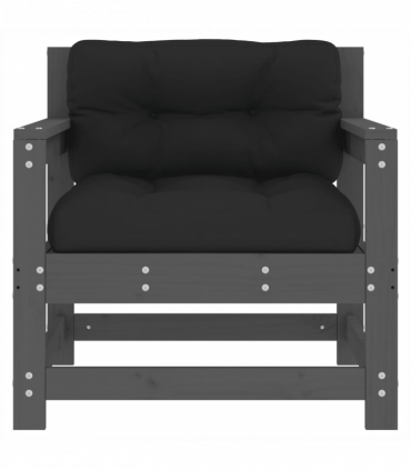vidaXL Garden Chairs with Cushions 2 pcs Grey Solid Wood Pine