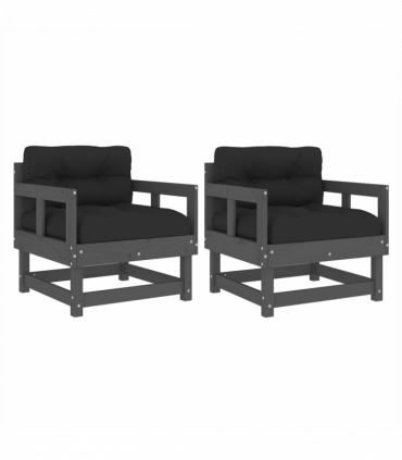 vidaXL Garden Chairs with Cushions 2 pcs Grey Solid Wood Pine