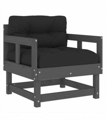 vidaXL Garden Chairs with Cushions 2 pcs Grey Solid Wood Pine