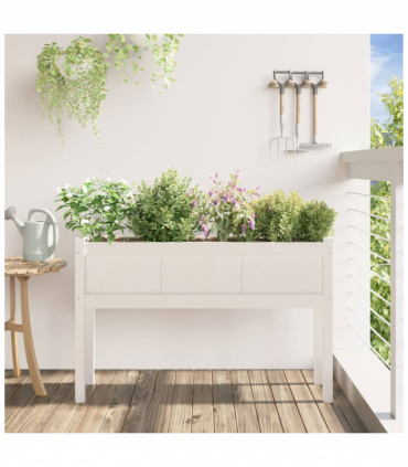 vidaXL Garden Planter with Legs White 110x31x70 cm Solid Wood Pine