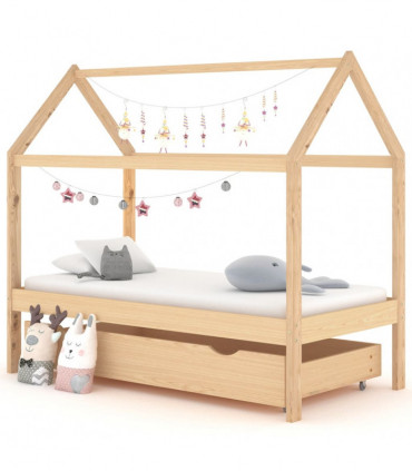 vidaXL Kids Bed Frame with a Drawer Solid Pine Wood 80x160 cm