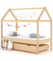 vidaXL Kids Bed Frame with a Drawer Solid Pine Wood 80x160 cm