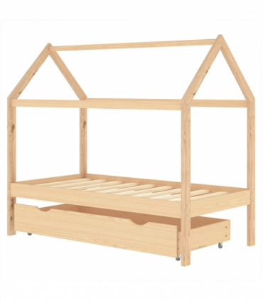 vidaXL Kids Bed Frame with a Drawer Solid Pine Wood 80x160 cm