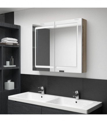 vidaXL LED Bathroom Mirror Cabinet White and Oak 80x12x68 cm