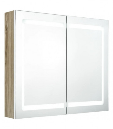vidaXL LED Bathroom Mirror Cabinet White and Oak 80x12x68 cm
