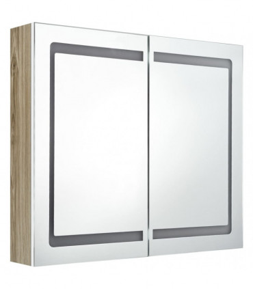 vidaXL LED Bathroom Mirror Cabinet White and Oak 80x12x68 cm