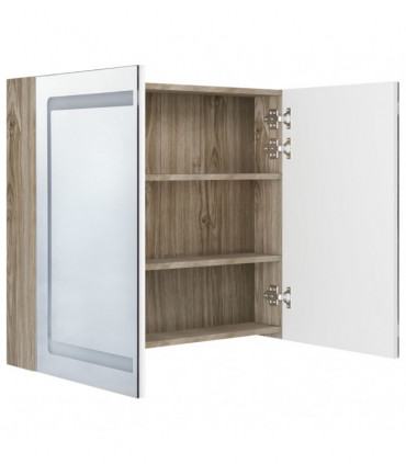 vidaXL LED Bathroom Mirror Cabinet White and Oak 80x12x68 cm