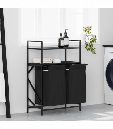 vidaXL Laundry Basket 2 Compartments with Shelves Black Oak