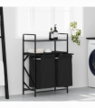 vidaXL Laundry Basket 2 Compartments with Shelves Black Oak