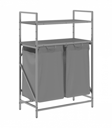 vidaXL Laundry Basket 2 Compartments with Shelves Black Oak