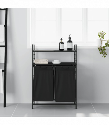 vidaXL Laundry Basket 2 Compartments with Shelves Black Oak