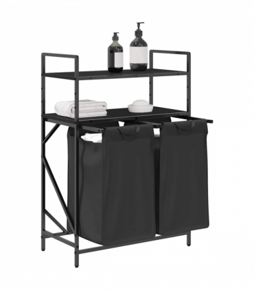 vidaXL Laundry Basket 2 Compartments with Shelves Black Oak