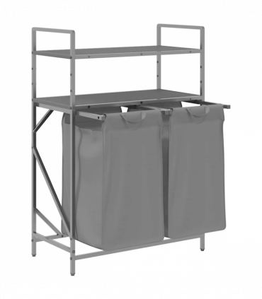 vidaXL Laundry Basket 2 Compartments with Shelves Black Oak