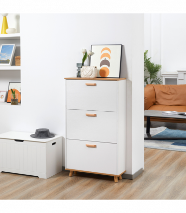 Shoe Storage Cabinet White Particle Board 70L x 23.5W x 122H cm Slimline Design