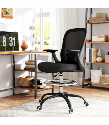 HOMCOM Mesh Draughtsman Chair, Ergonomic Drafting Chair, Black