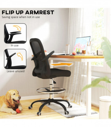 HOMCOM Mesh Draughtsman Chair, Ergonomic Drafting Chair, Black