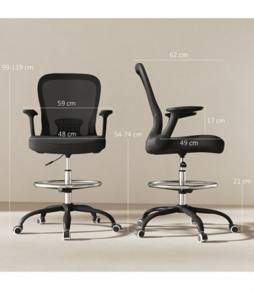 HOMCOM Mesh Draughtsman Chair, Ergonomic Drafting Chair, Black