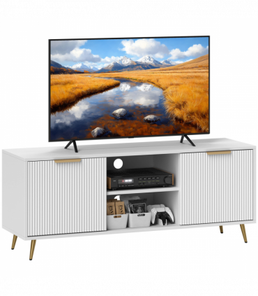 HOMCOM Modern TV Stand Cabinet with Storage for Living Room, White