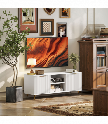HOMCOM Modern TV Stand Cabinet with Storage for Living Room, White