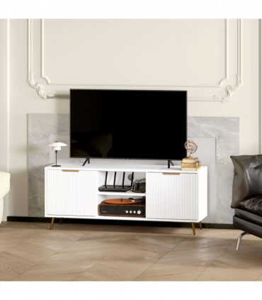 HOMCOM Modern TV Stand Cabinet with Storage for Living Room, White