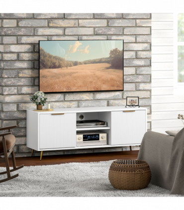 HOMCOM Modern TV Stand Cabinet with Storage for Living Room, White