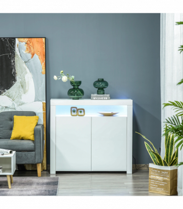 High Gloss LED Cabinet Cupboard Sideboard Console with RGB Lighting White